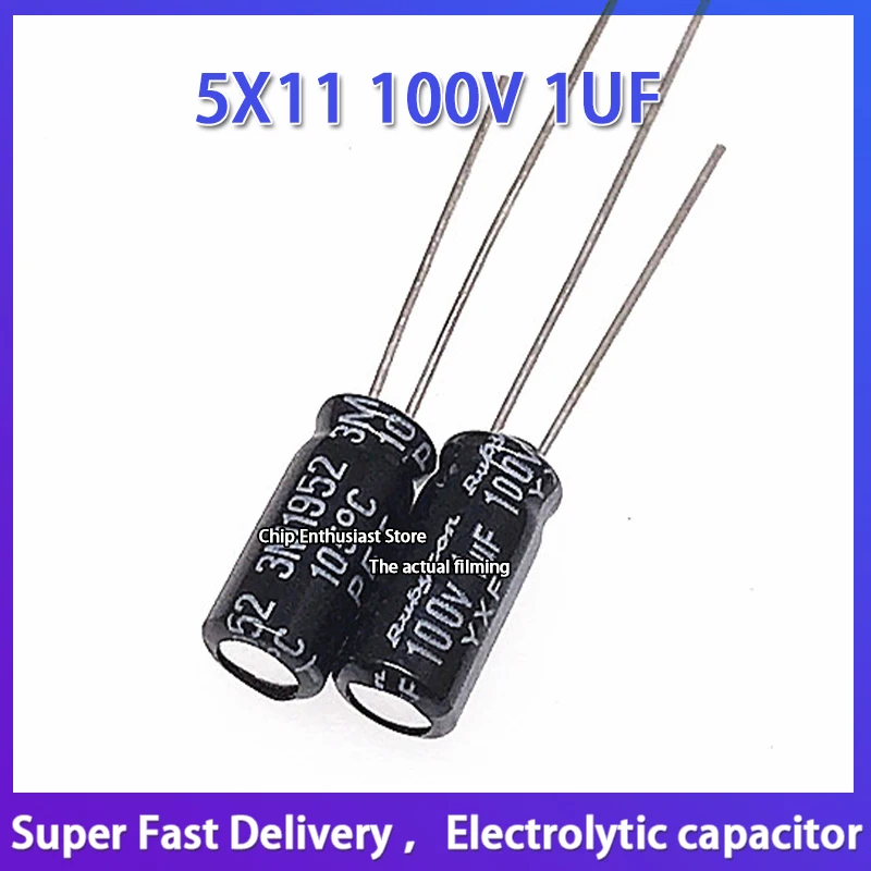 10pcs Rubycon imported aluminum electrolytic capacitor 100V 1uF 5 * 11 ruby yxf high frequency low resistance and 5X11 100V 1UF