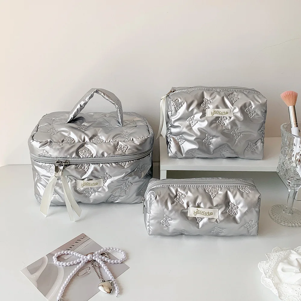 Ladies' Makeup Bags Travel Business Travel Portable Large Capacity Storage Bags Bow Simple Fashionable Handheld Cosmetic Bags
