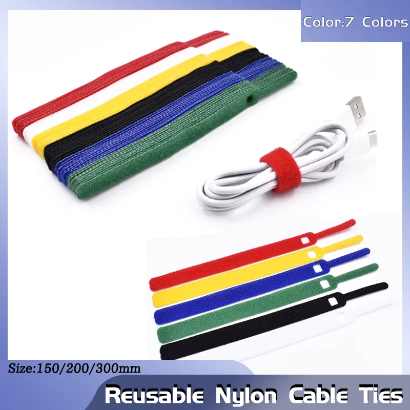 

15/20/25/30cm Nylon Straps for Wire Cord DIY Projects Home Industrial Fastening Bundles Reusable Releasable 7 Color Cable Ties