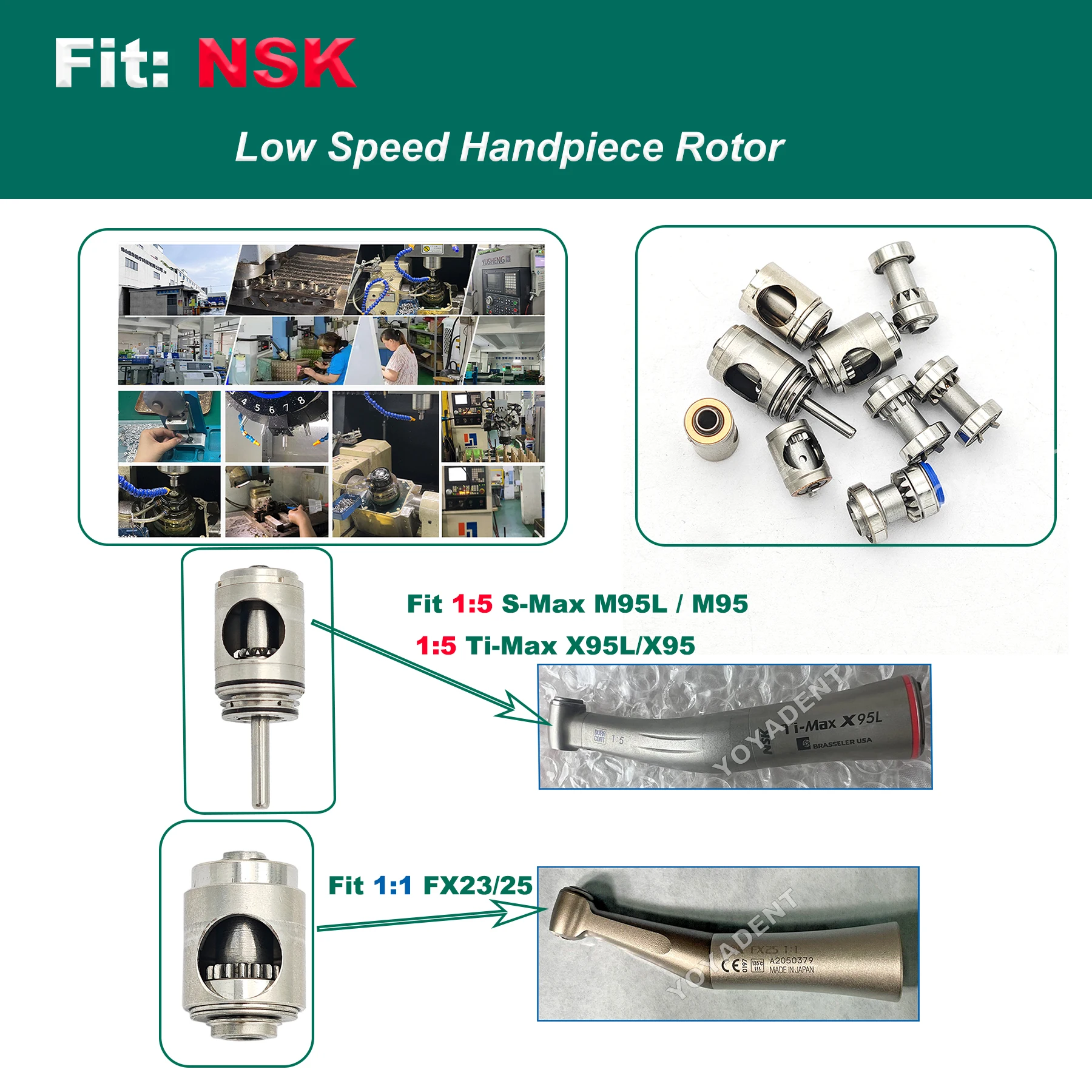 For NSK Low Speed Handpiece FX23/F25 1:5 S-Max M95L/M95 Ti-Max X95L/X95 Rotor Inner channel/External waterway Handpiece Rotor
