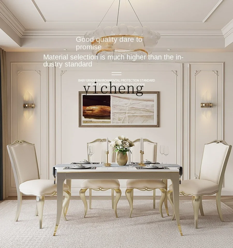 A22 French Cream Style Dining Chair Design Pure Solid Wood Dining Chair American Light Luxury Leather High Backrest Chair