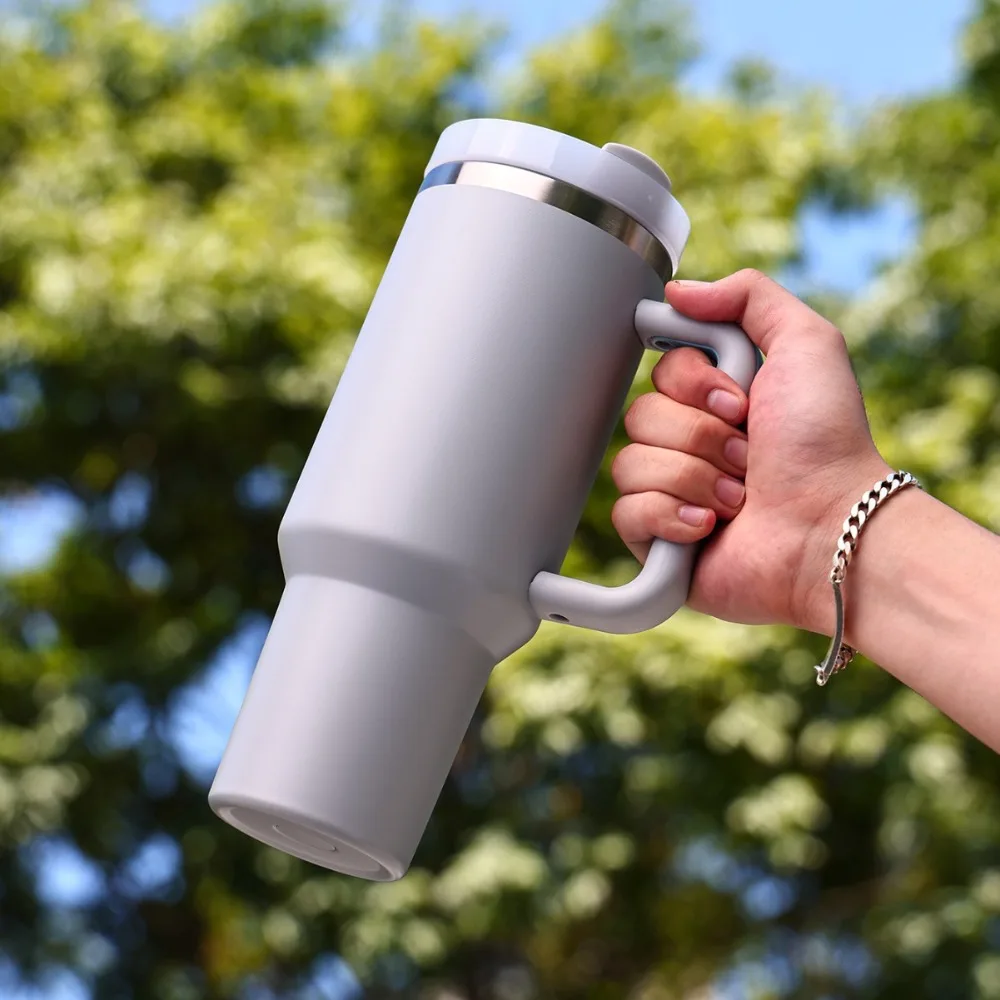 40oz Tumbler Vacuum Insulated Thermos Custom Travel Cup Stainless Steel Water Bottle Coffee Mugs With Handle Outdoor Drinkware