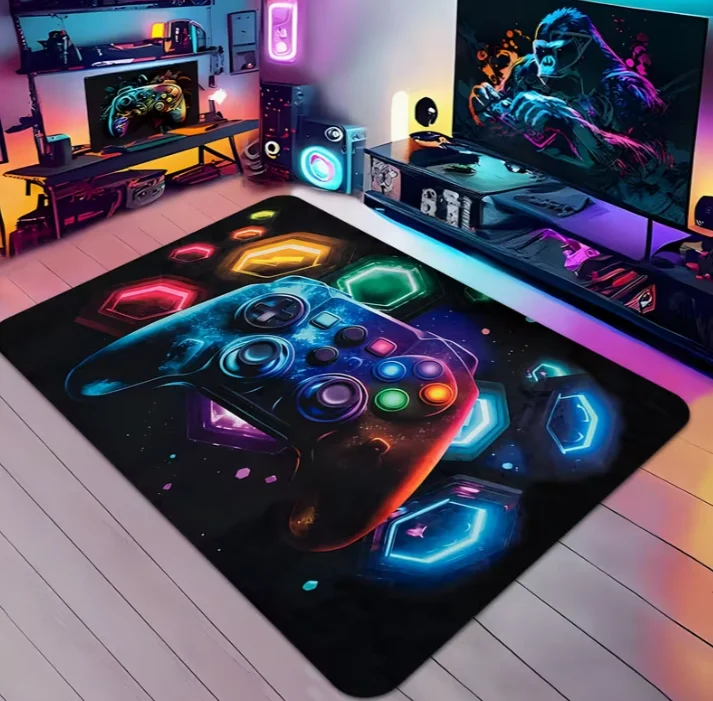 Game Controller Pattern Area Rug Chair Mat, Black Neon Carpet, Suitable for Gaming Room Room, Bedroom, Living Room, Outdoor Mat view 3