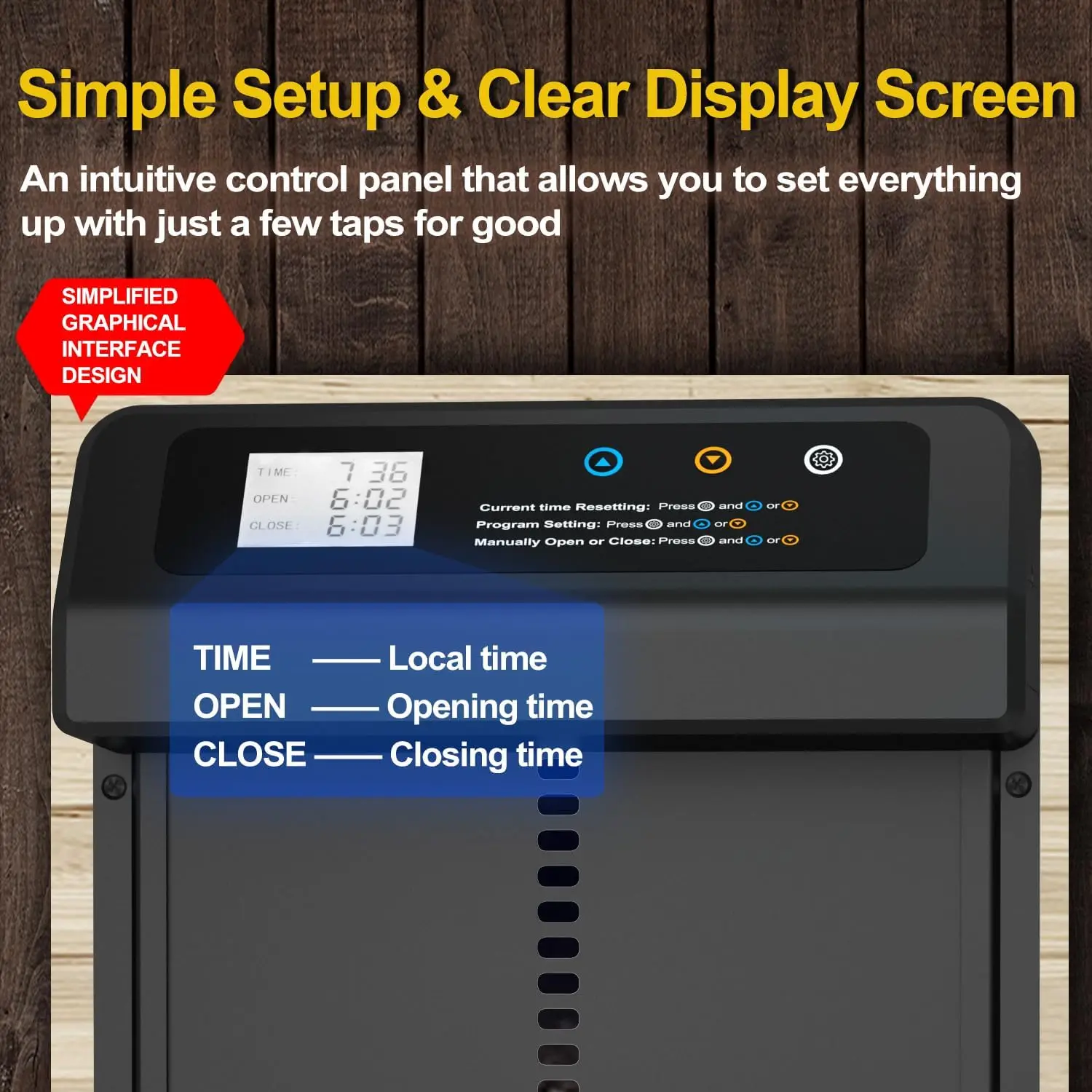 Automatic chicken coop door, available in solar or battery versions, with timer, perfect for farm use