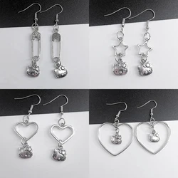 Kawaii Cute Cartoon KT Cat Dangle Earrings for Girl Women Heart Shape Kitty Earrings for Best Friends Jewelry Gift