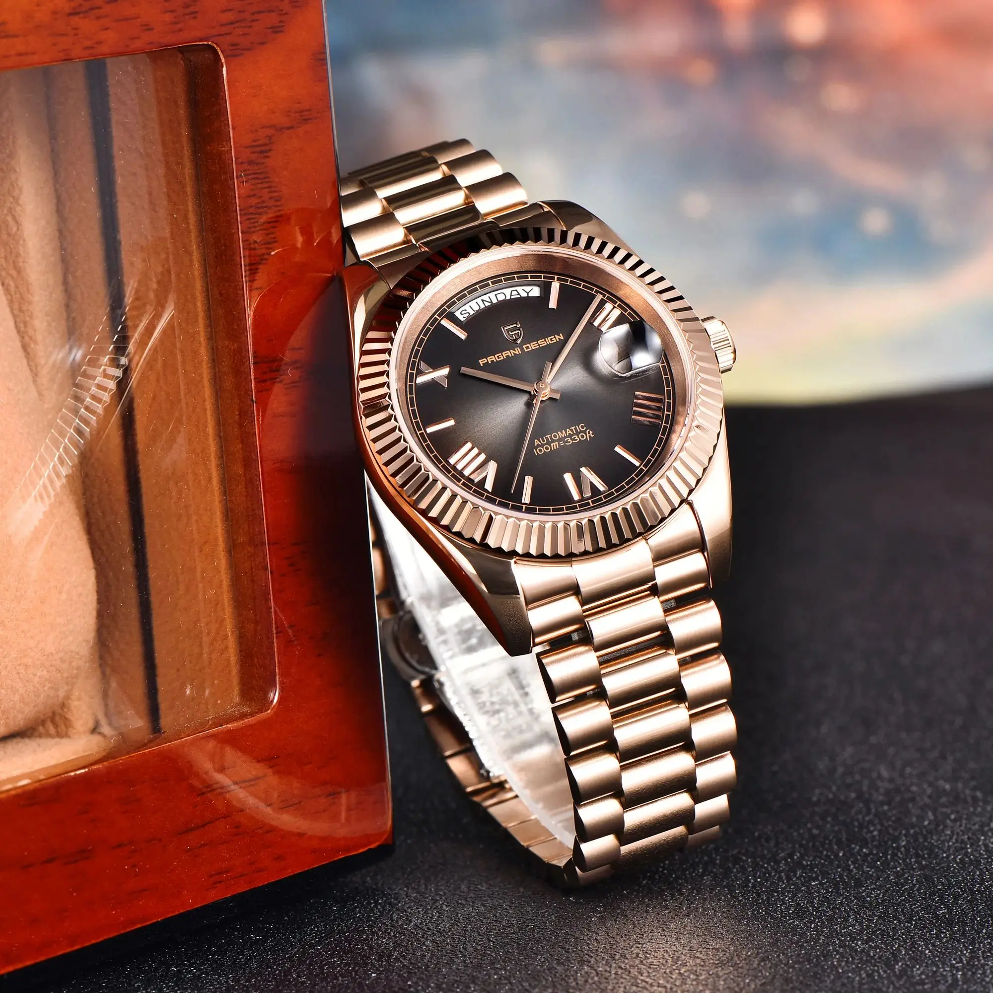 PAGANI DESIGN DD36 Rose Gold Automatic Mechanical Wrist Watch Sapphire Glass thumbnail 5