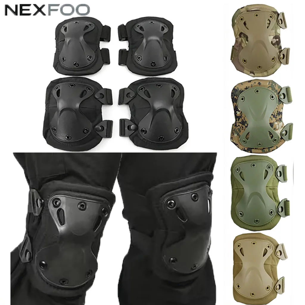 NEXFOO Professional Tactical Knee & Elbow Pads – Army Combat Style Protective Gear for Skate, Airsoft & Outdoor Sports Safety