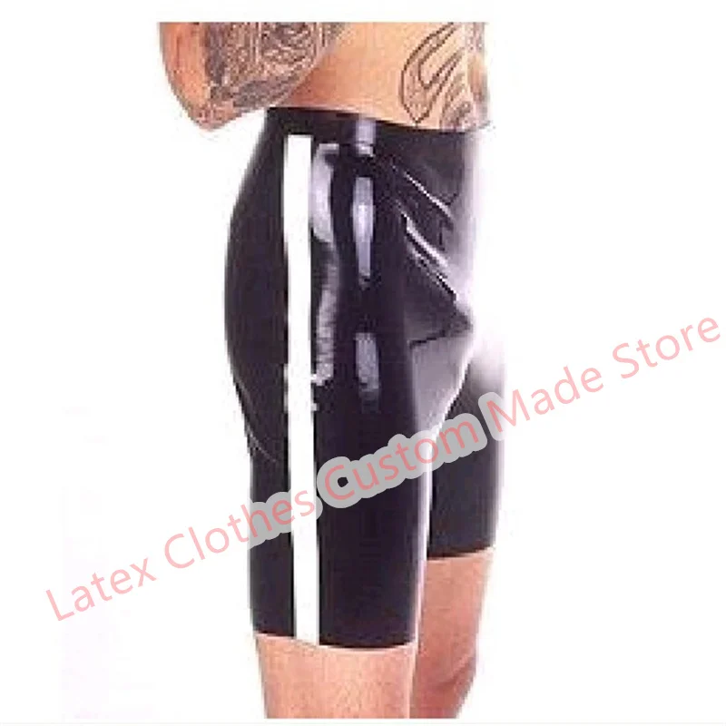 

Latex Shorts Panties Red with Black Front Crotch Zip Sexy Short Pants Rubber Men's U Pouch