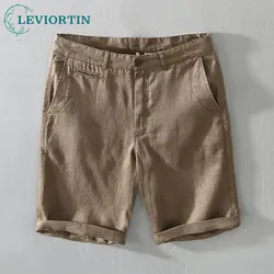 Linho Men Shorts Calças Verão Fino Loose Beach Sport Jogger Joelho Comprimento Calças Simples Respirável Skiness Skiness Skiness-Friendly Capris