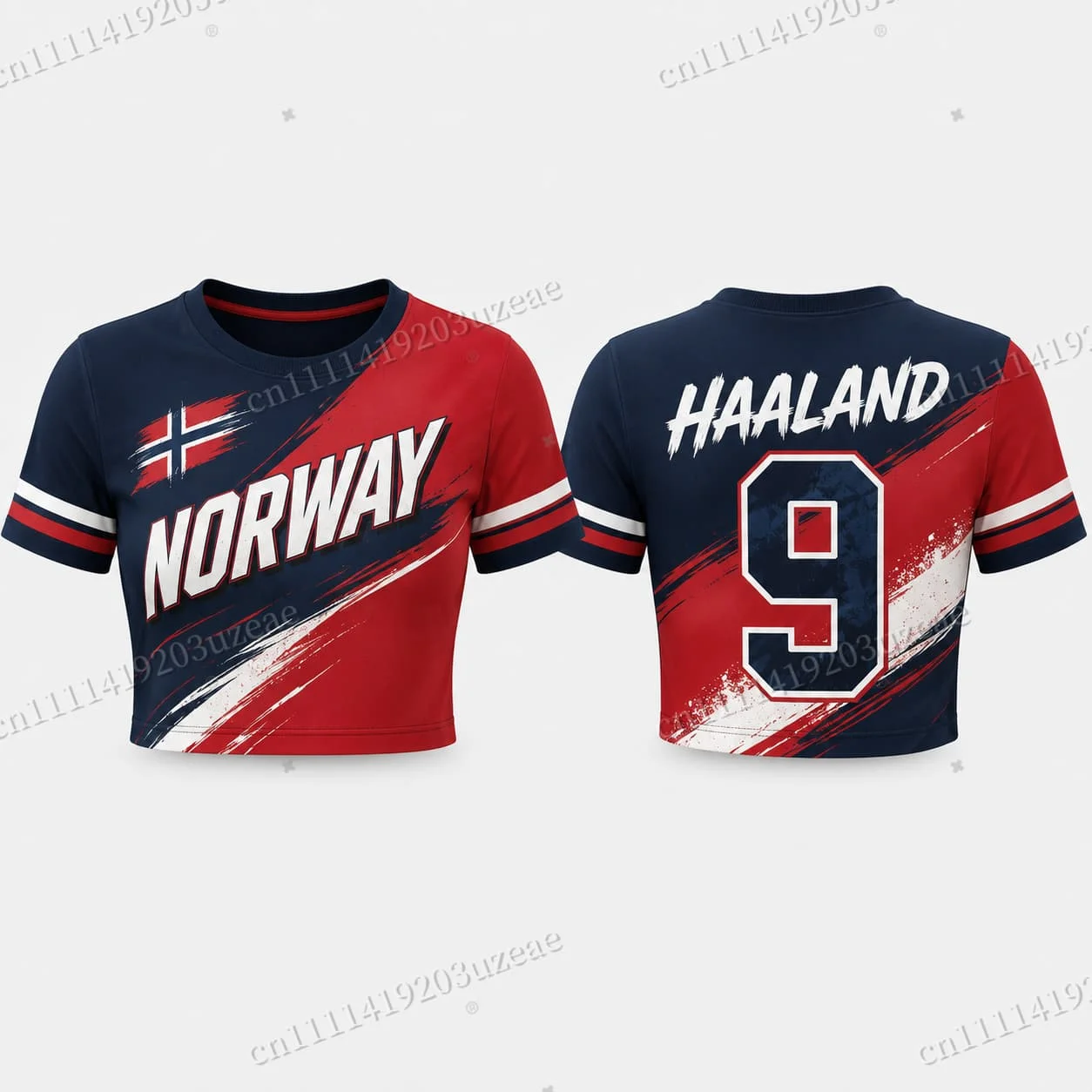 2026 Norway Football Crop Top Women Men Haaland Number 9 Soccer Jersey Color Block Printed Summer Streetwear Tshirt Fans Teeee
