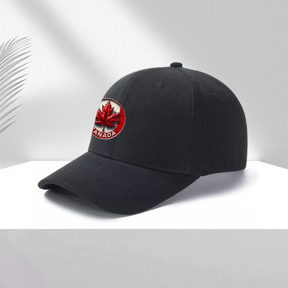 A Canadian Maple Leaf Patterned Adjustable Baseball Cap Made of Lightweight Polyester with Printed Design, Suitable for Outdoor