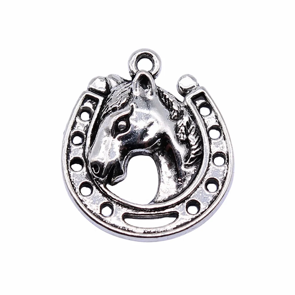 10pcs/lot 21x19mm Horseshoe Horse Charms For Jewelry Making Antique Silver Color 0.83x0.75inch