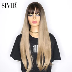 Sivir-perruque synthétique longue Blonde dorée pour femmes, perruque féminine lisse avec frange, faux cheveux Cosplay quotidiens