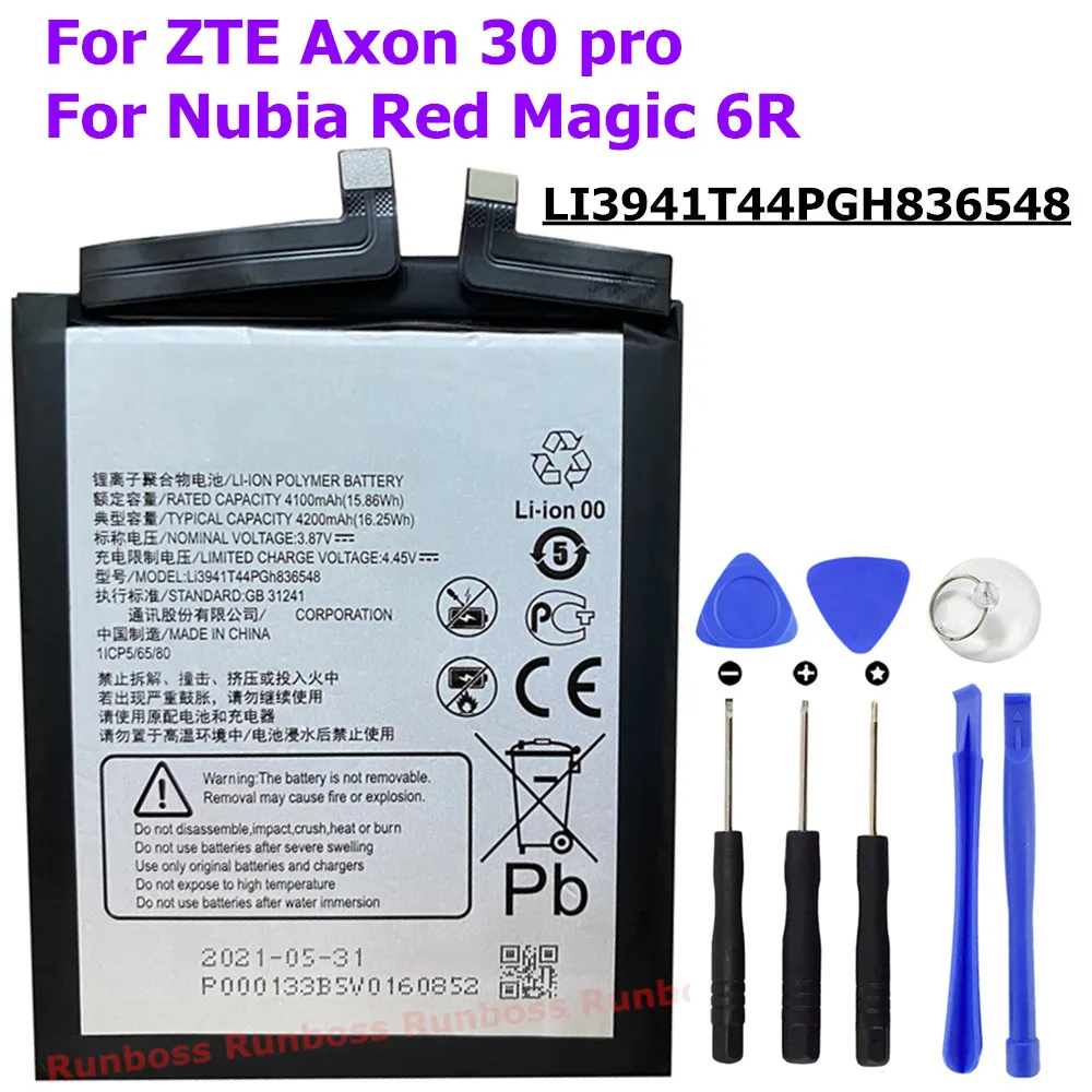 New High Quality LI3941T44PGH836548 4200mAh Original Battery for ZTE Axon 30 pro A2020 / Nubia Red Magic 6R NX666J Mobile Phone