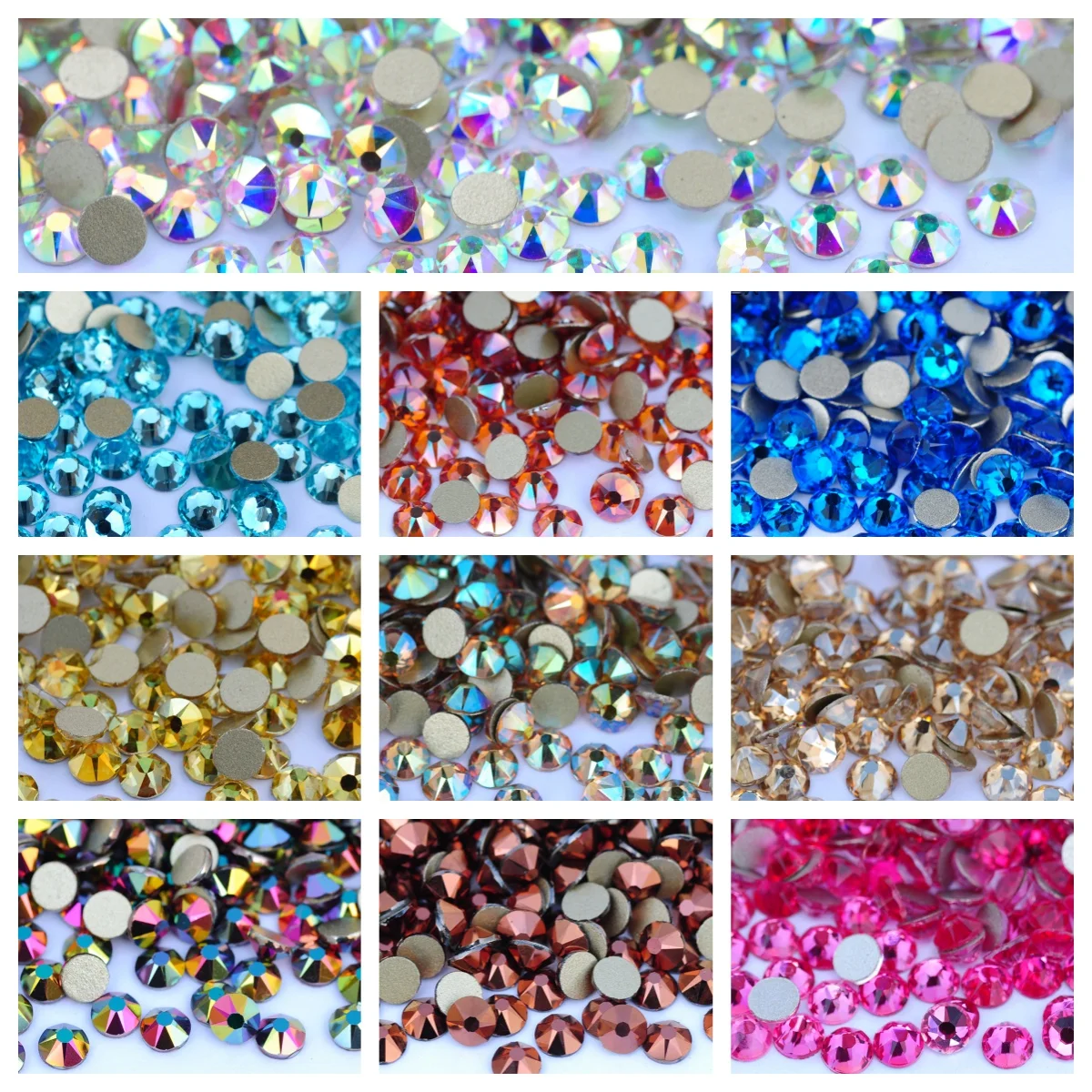 2088NoHF Charm 8 große 8 kleine 16-seitige Boutique-Kristalle, nicht heißklebbare Strasssteine SS16-SS40, für Gymnastik-Trikots und Hochzeitskleider