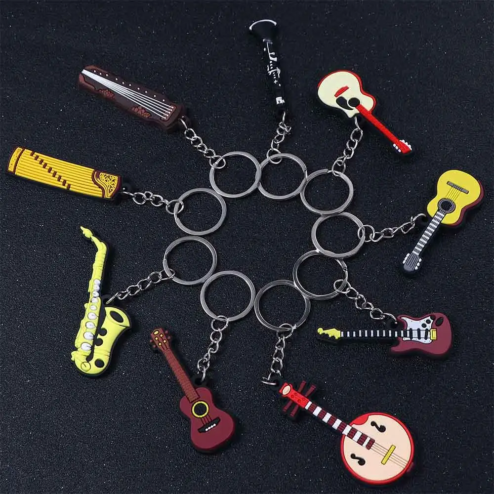 Bag Jewelry Silicone Violin Saxophone Musical Instrument Pendant Guitar Keychain Guitar Keyring Holder Guitar Key Rings