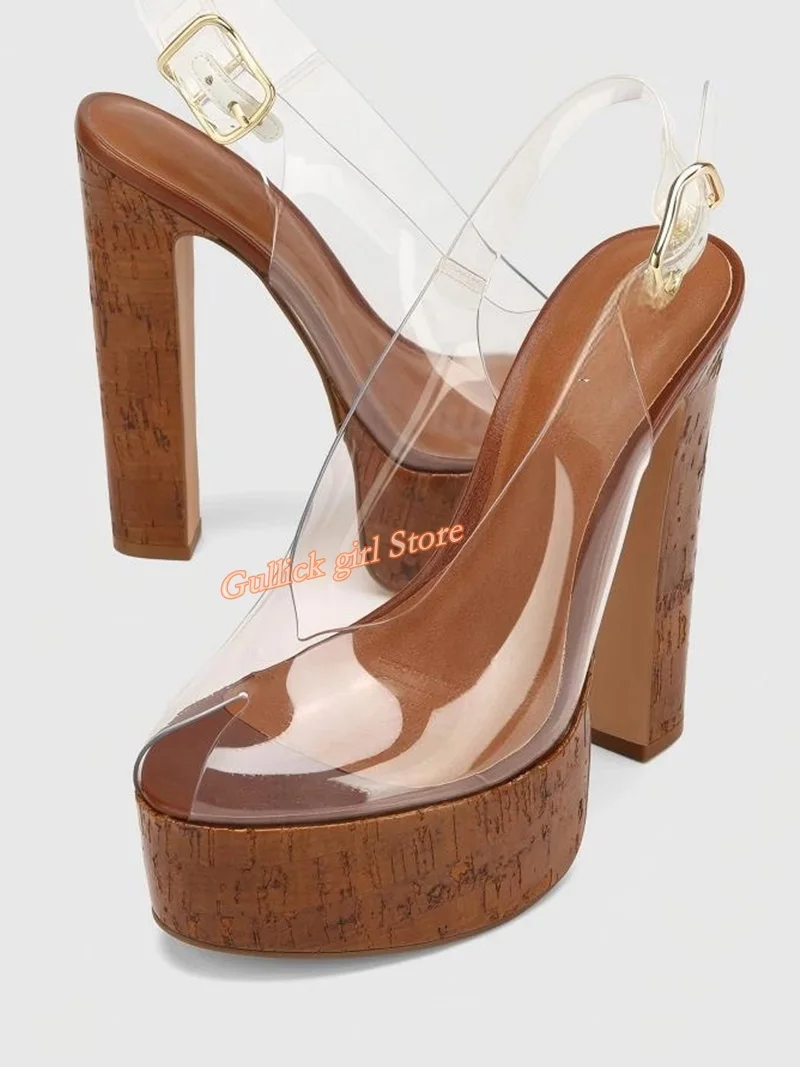 Peep-Toe Sandalen mit Rückenriemen, Plateau Blockabsatz, Runway 2026 Sommer Frühling Damen Abendschuhe, Slingback Holzabsatz Handgefertigt