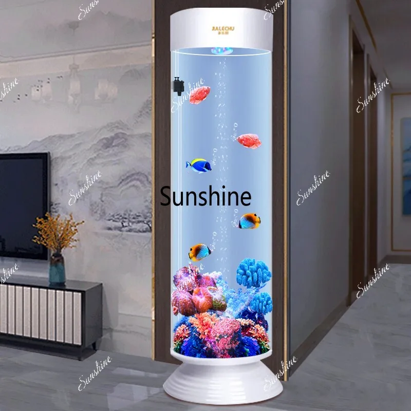 cylindrical fish tank, small and medium-sized living room, vertical household floor, acrylic one-button drainage
