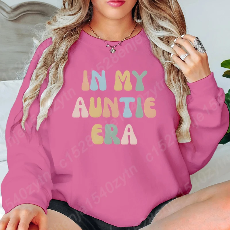 In My Tante Era Print O Neck Sweatshirts Neue Mode Frauen Weiche Lose Sweatshirts Casual Einfarbig Damen Hoodeless Pullover