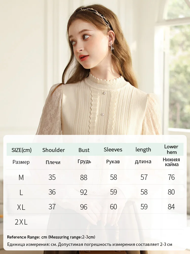 I BELIEVE YOU Sweater for Women 2023 Gentle Stand Collar Lace Long Puff Sleeve Winter New Sweet Soft Knitwears Female 2234145176