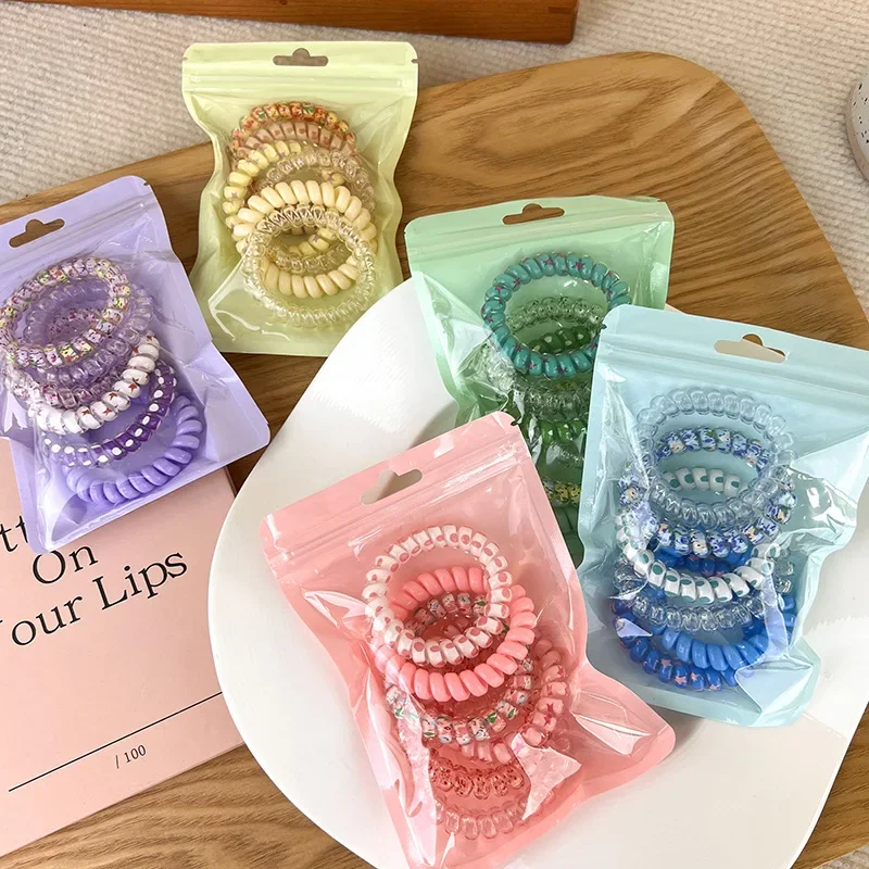 6pcs Children's Rubber Band Does Not Hurt The Hair Candy Color Phone Line Hair Band Elastic Good Girl Baby Head Rope