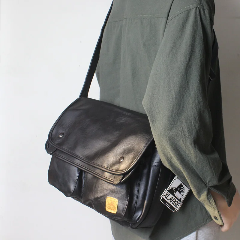 

Casual Men's Single Shoulder Bag Travel Fitness Computer Bag Large Soft PU Leather Crossbody Bag Street Style Youth Bag
