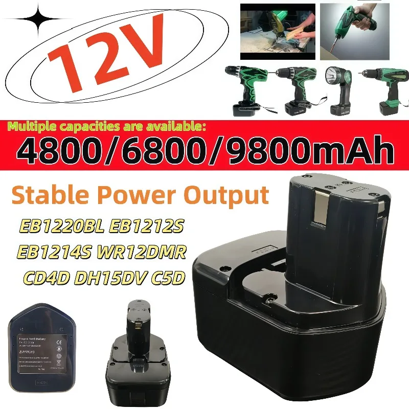 12V NiCd Replacement Power Battery For Hitachi WR12DMR CD4D DH15DV C5D Electric Drill 4800/6800/9800mAh Stable Output Battery