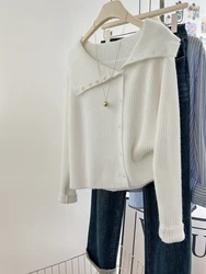 Knitted Cardigans Women Lapel Single Breasted Slim Sweater Coat Chic Design Top Autumn Winter Long Sleeve Knitwear
