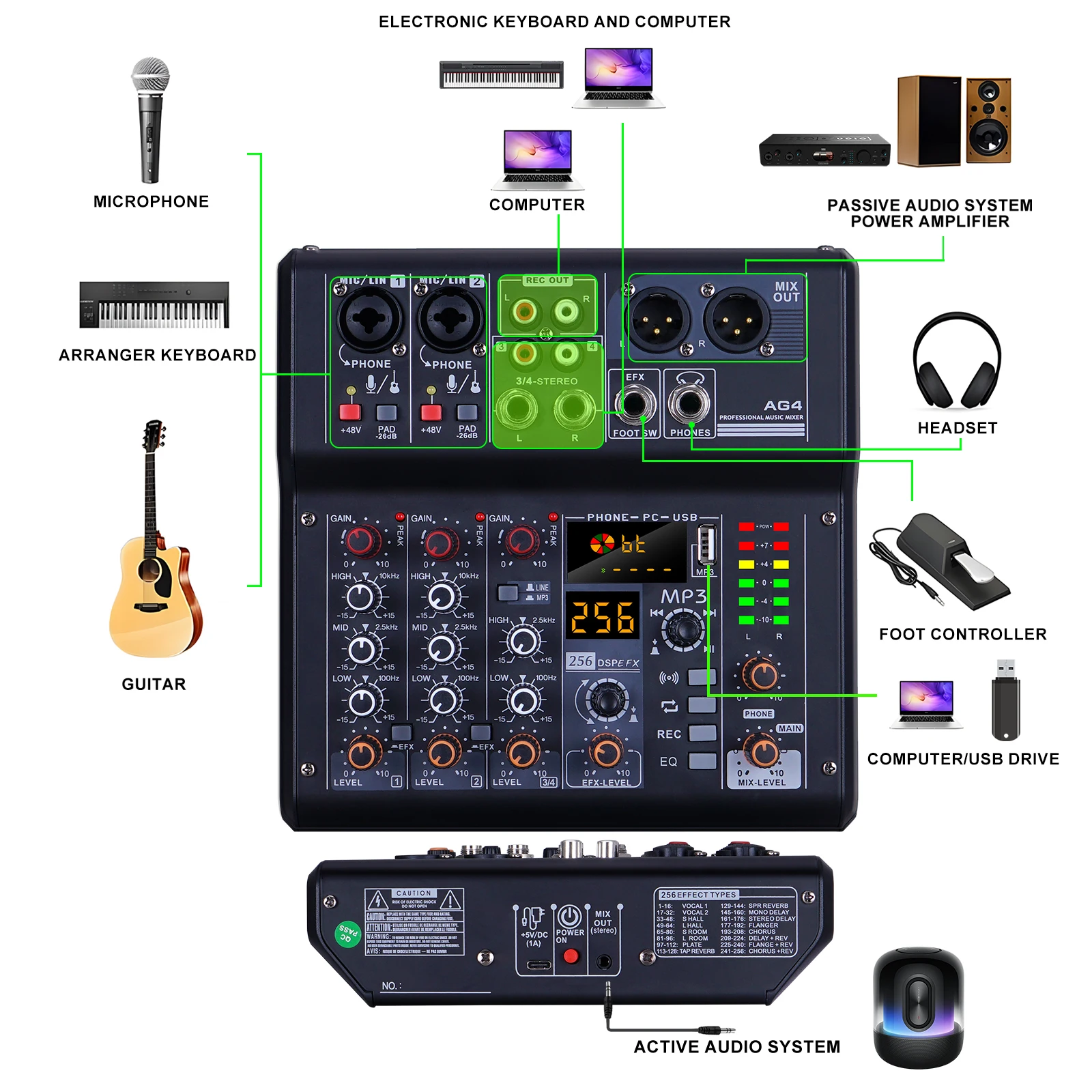 Sound card mixer mobile computer live broadcast network K song recording arranging suit belt USB reverberation 5V