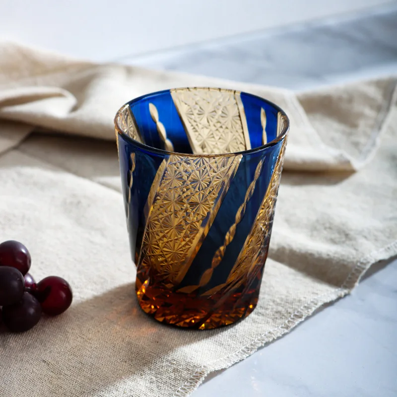 Whiskey Wine Glasses Edo Kiriko Glass Japanese Cup Hand-carved Cased Sake Glass Drinking Tumbler Straight Side Rock Vodka Cup