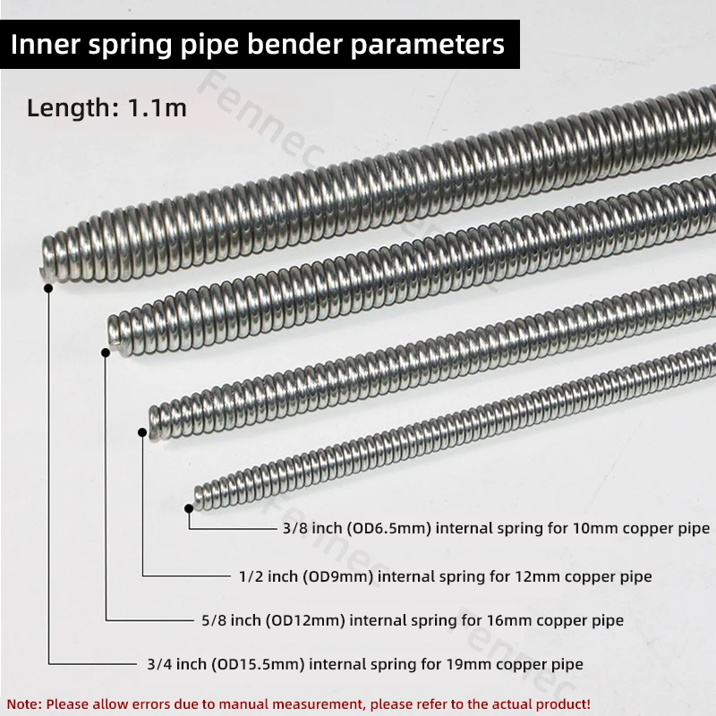 Internal Copper Pipe Bending Spring for Air Condition Steel Manual Pipeline Spring Tube Bending Tool 3/4/5/6 Points 10-19mm