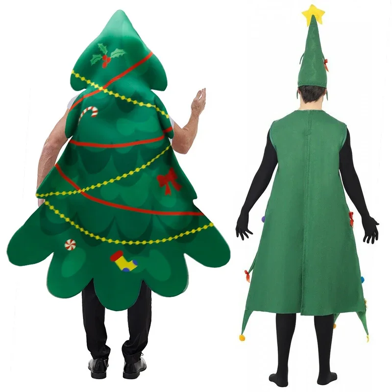 Weihnachts baum Cosplay Overall Kostüm Kleid Hut Kopf bedeckung gedruckt Leistung Uniform Cartoon Party Karneval Requisiten Anzug