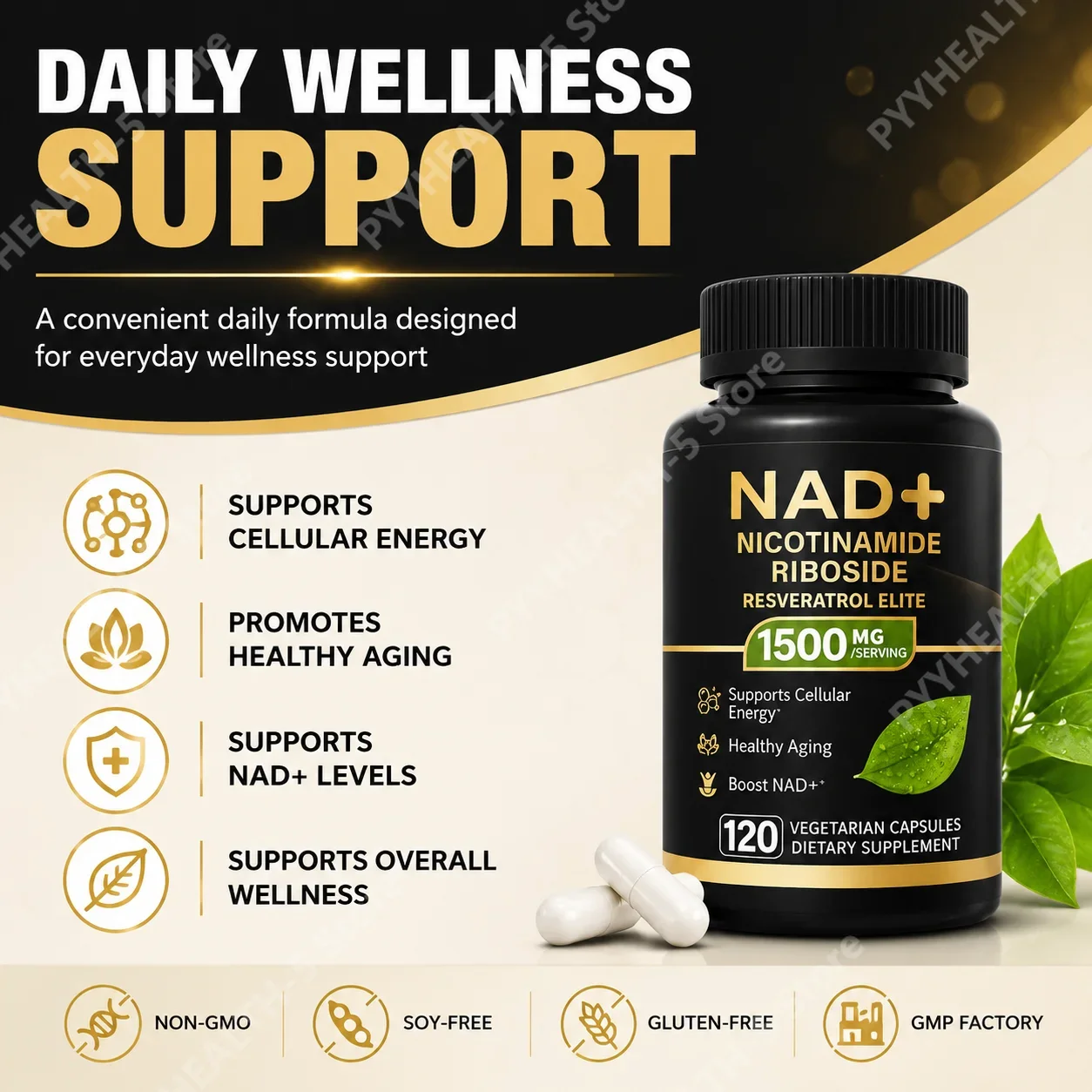 NAD+ Capsules Boost NAD+ Levels Cellular Energy Nicotinamide Riboside Trans-Resveratrol Blend for Healthy Aging 120 Capsules