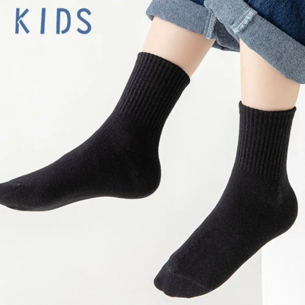 3pairs 3 Pairs Cotton Socks Absorbing Sweat Soft Breathable Student Socks Solid Color Cotton Material Middle Tube Socks