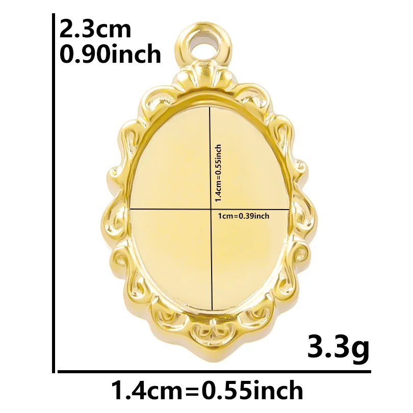 7Pcs/Lot Fashion Witch Mirror Gold Plated Pendant Bright Ellipse Retro Stainless Steel Pendants Finding Making Diy Craft Jewelry