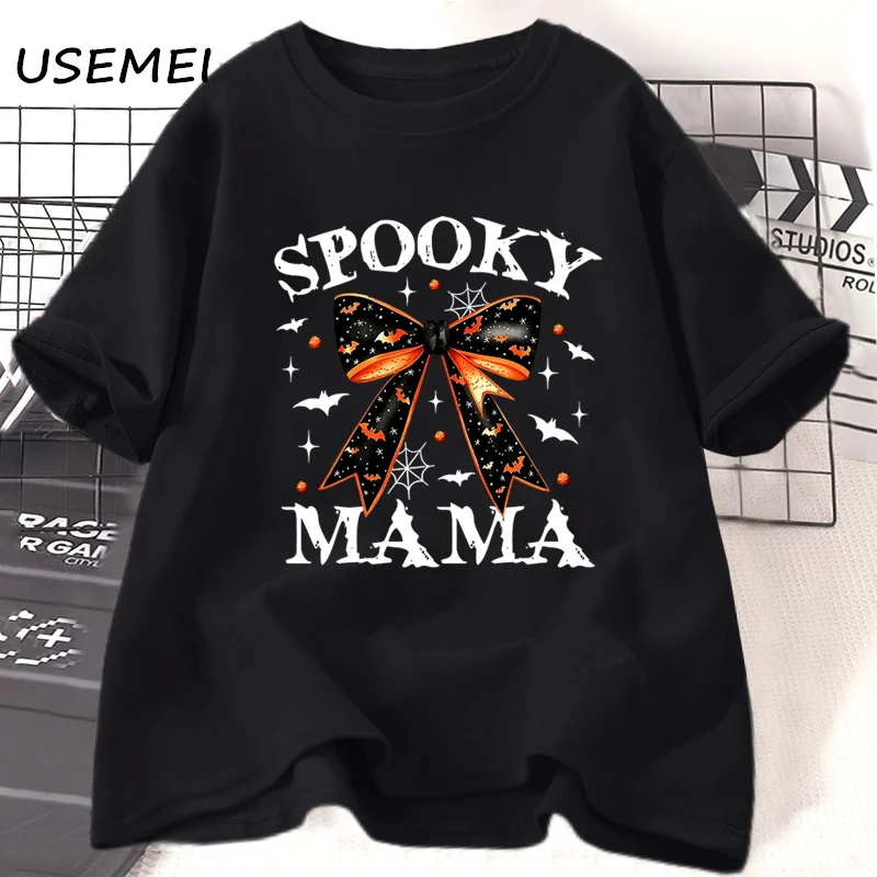 Gruselige Mama Halloween T-Shirts Frauen Mutter Herbst Saison Retro T-Shirt lässig Baumwolle Rundhals-T-Shirt Unisex Kurzarm Kleidung