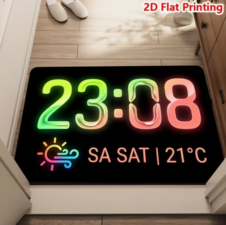 Modern Minimalist Neon Gradient Time Display Rug - Non-Slip Floor Mat Suitable, Bathroom, Bedroom, Living Room, Study Mats