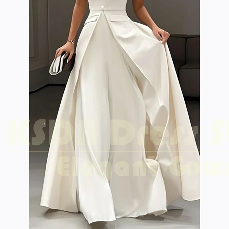 Robe de bal blanche décontractée, sans bretelles, à la mode, sans manches, longueur au sol, occasion spéciale, robes élégantes pour femmes