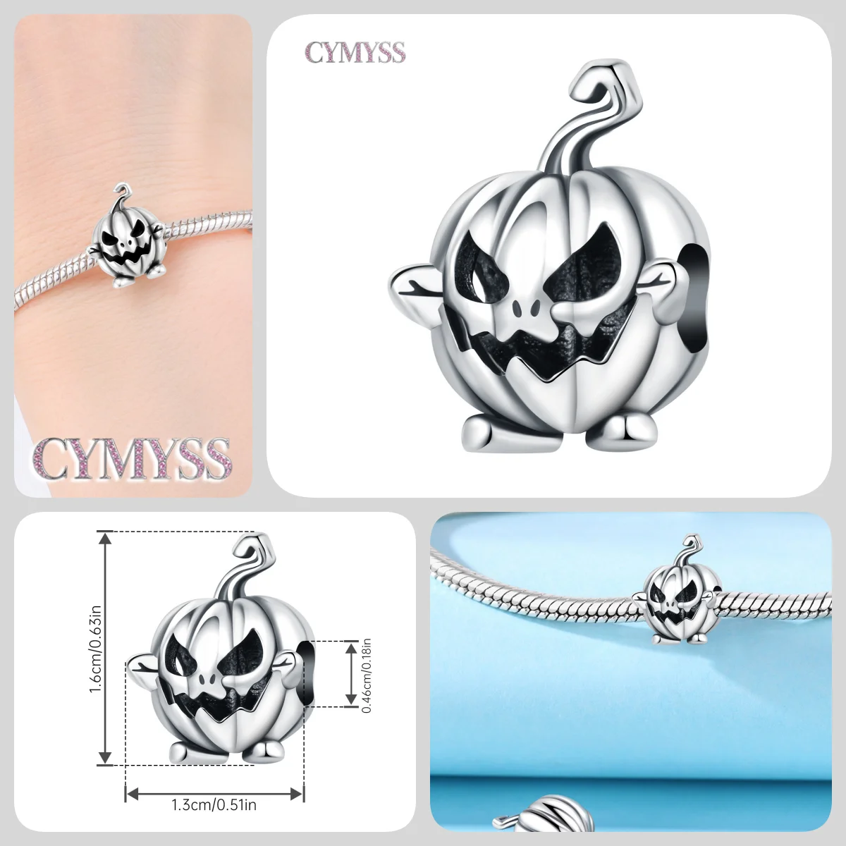 925 Sterling Silber Niedlicher Kuckucksuhr-Charm Kürbis-Perlen DIY Halloween Anhänger Schmuck Geschenke für Frauen & Mädchen Halloween-Party – Detail 15
