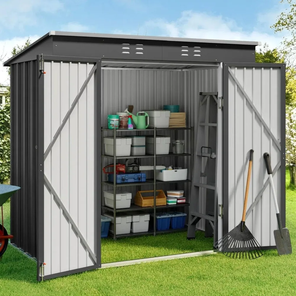 Outdoor Storage Shed with Double Lockable Doors, Anti-Corrosion Metal Garden Shed, Waterproof Shed Outdoor Storage Clearance