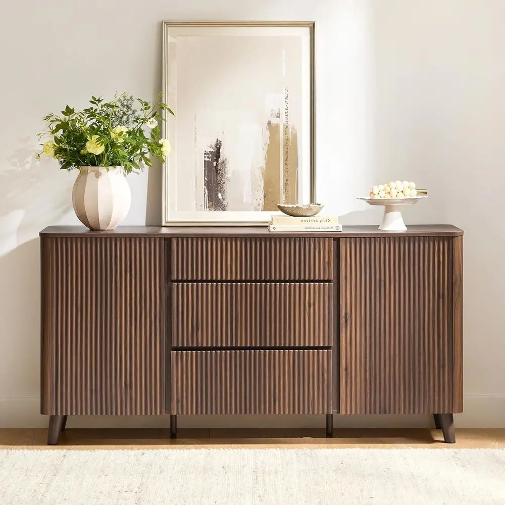 

Walnut 62 Sideboard Cabinet with Adjustable Shelves for Living Room, Dining, and Bar Use