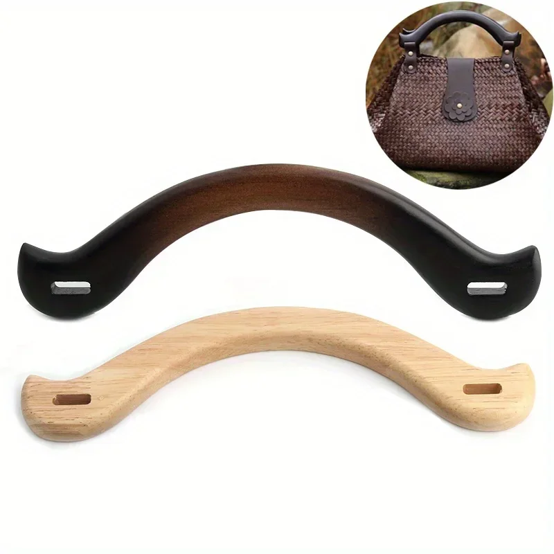 2PCS 23.5x7cm retro Japanese style solid wood handle, woven bag solid wood handle, U-shaped oak cloth bag crochet bag handle