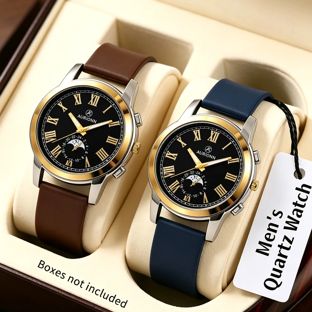 2 fashionable new men's quartz watch, fashionable strap, handsome dial, suitable for daily wear and holiday gifts