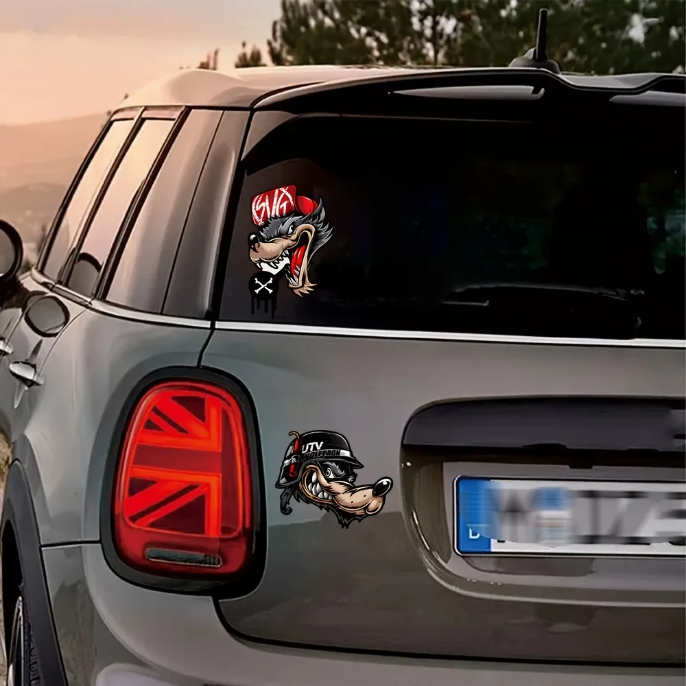 2pcs/SET # reflective car stickers cool wolf head expression body glass chassis electric car waterproof set of stickers notebook