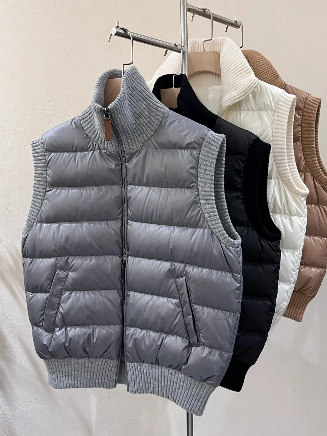 High Quality Cashmere Knitted Collar Goose Down Vest