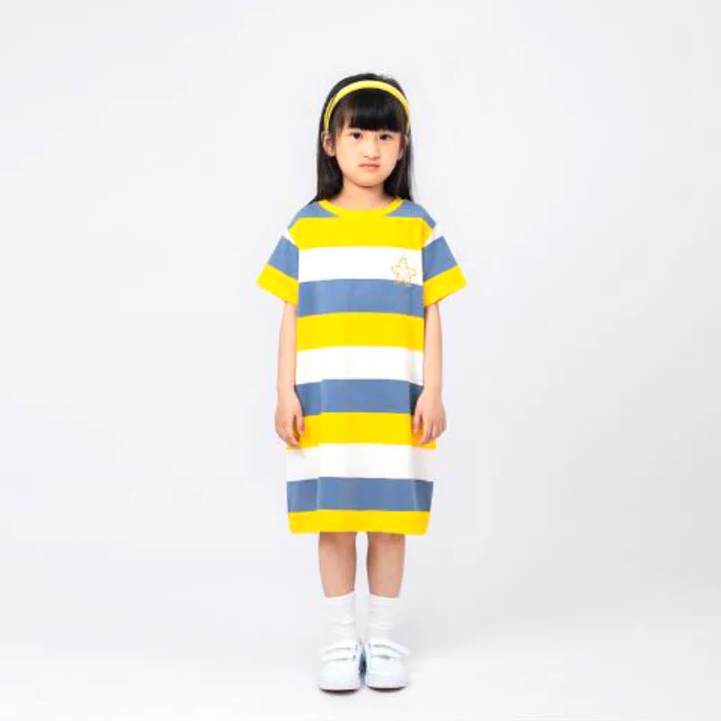 Dresses girls clothes coarse stripes embroidered hundred casual coat 4-10 years baby Korean version Fashion children's clothing