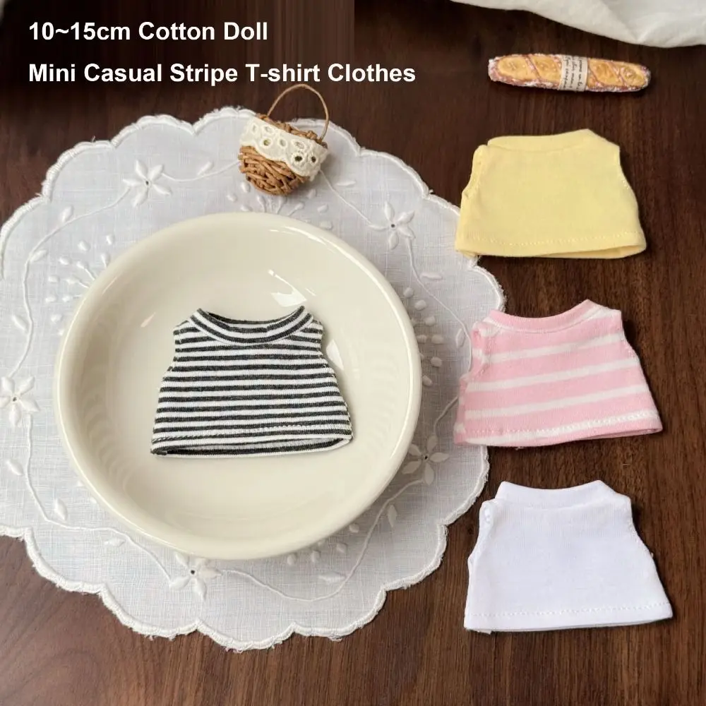 Mini poupée rayure T-shirt vêtements Style de mode décontracté rétro dentelle col tablier pour 10 ~ 15 cm coton poupée pour 17 cm poupées