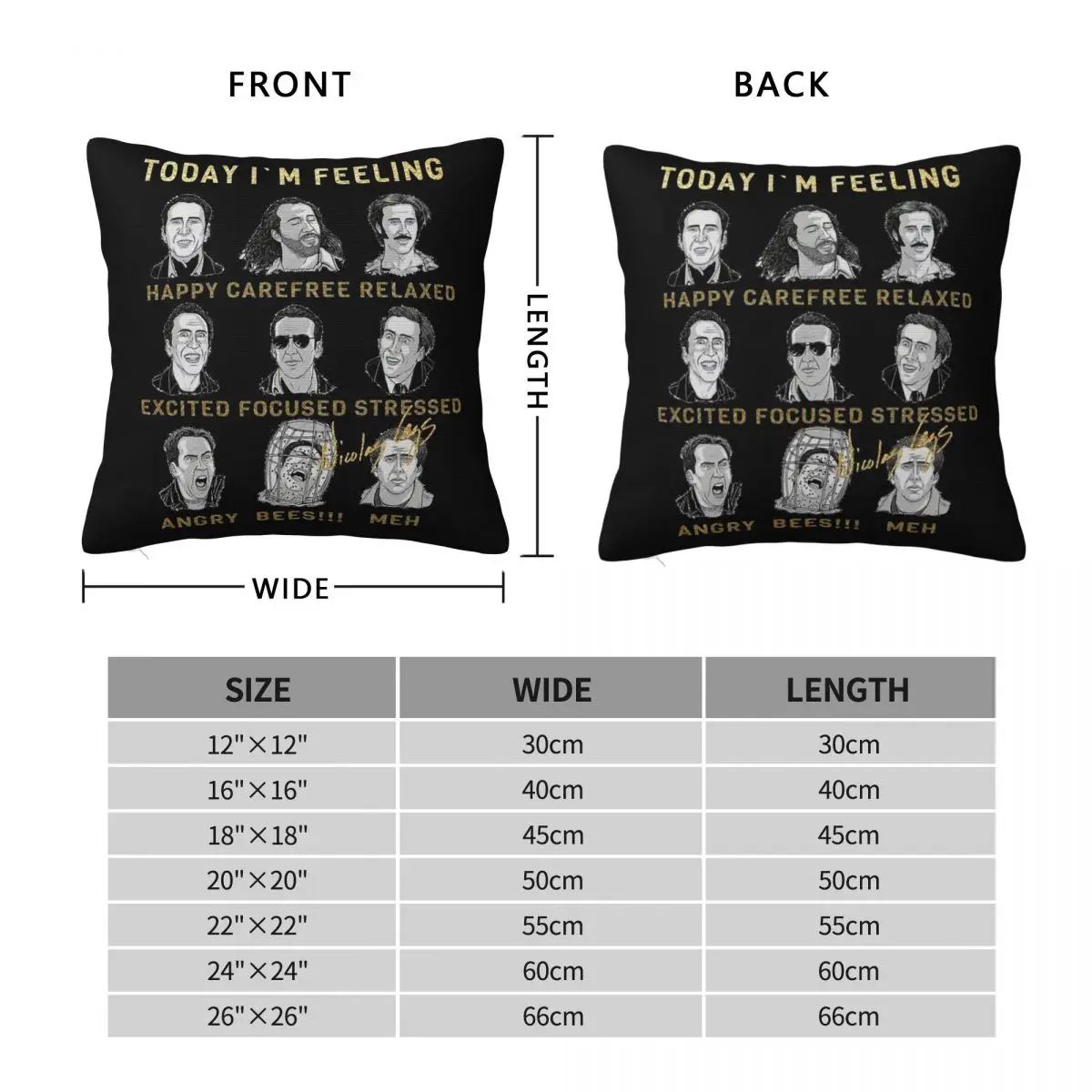 Nicholas Cage Emotions Square Pillowcase Polyester Linen Velvet Creative Zip Decor Pillow Case Room Cushion Cover 45x45