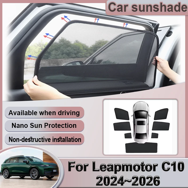

Car Mesh Sunshade For Leapmotor C10 2024 2025 2026 Car Magnetic Window Sun Shades Visor Privacy Curtain Shading Auto Accessories