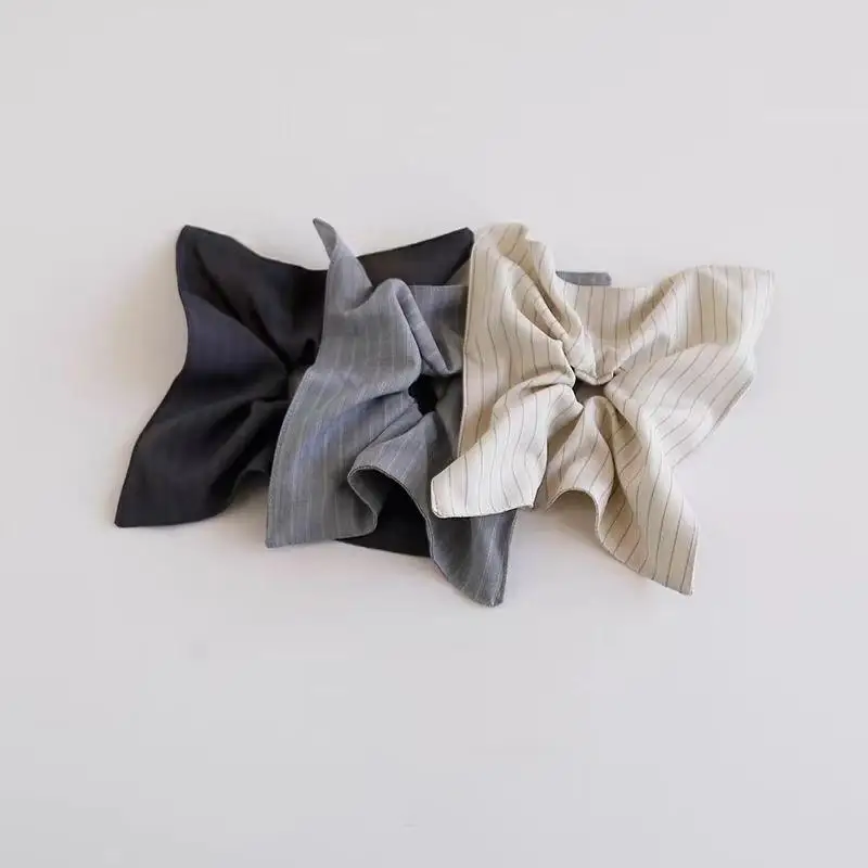 

French Style Headband Half Tied Ponytail Hair Tie Beige Scrunchie Striped Fabric Square Scarf Soft Elastic Hair Accessories